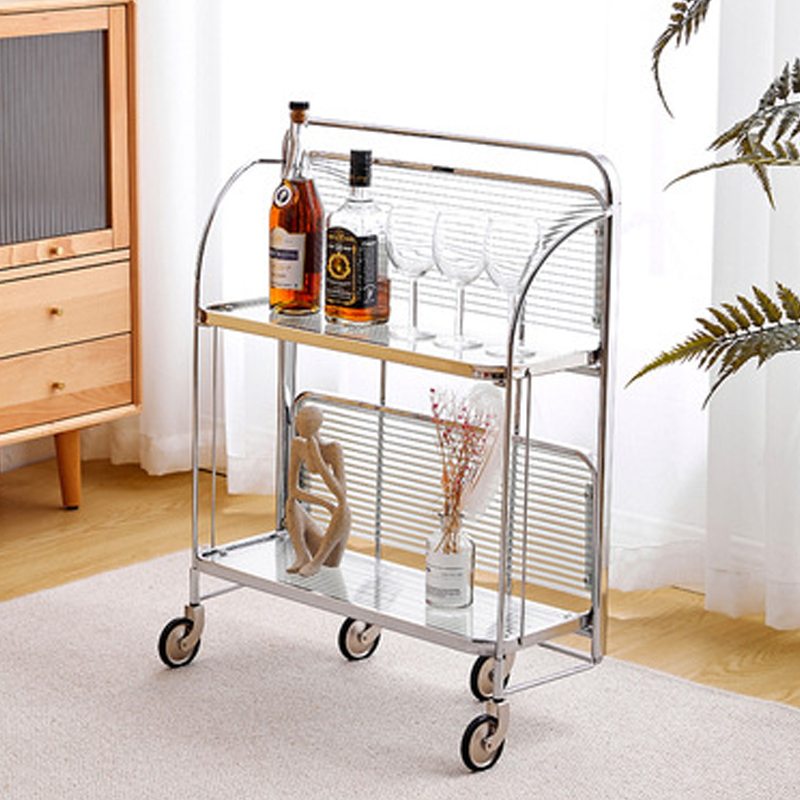 Contemporary Scandinavian Glass Iron Movable Rectangular Curved Side Table 2-Tier For Living Room