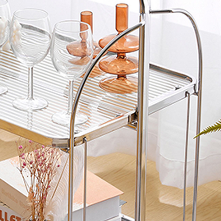 Contemporary Scandinavian Glass Iron Movable Rectangular Curved Side Table 2-Tier For Living Room