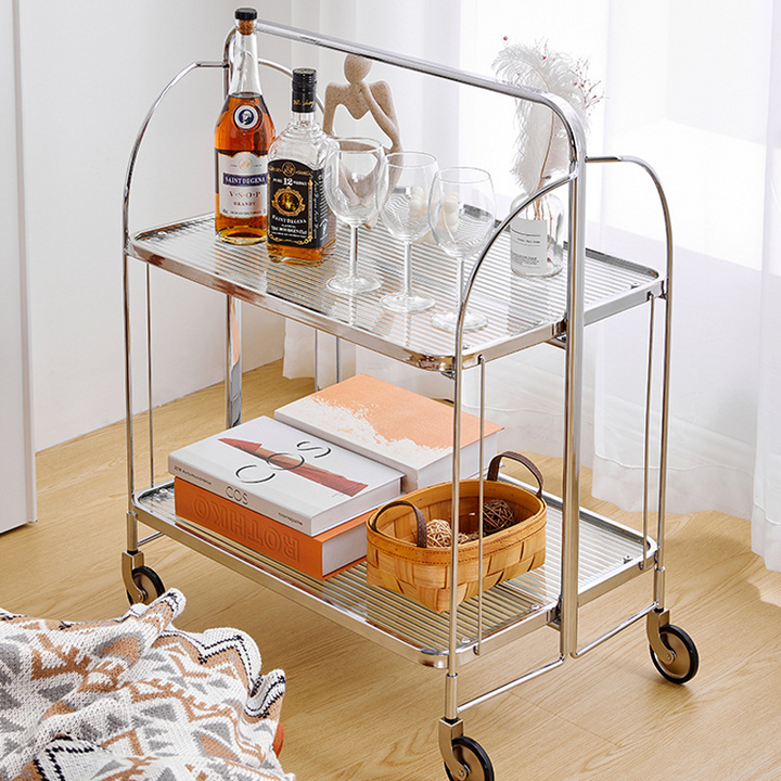 Contemporary Scandinavian Glass Iron Movable Rectangular Curved Side Table 2-Tier For Living Room