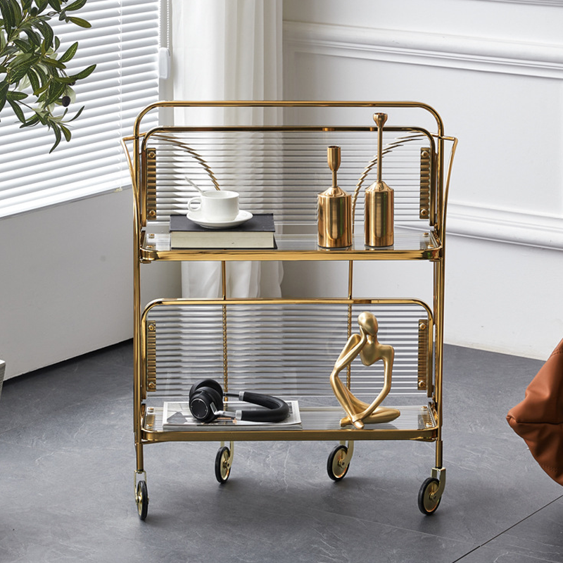 Contemporary Scandinavian Glass Iron Movable Rectangular Curved Side Table 2-Tier For Living Room