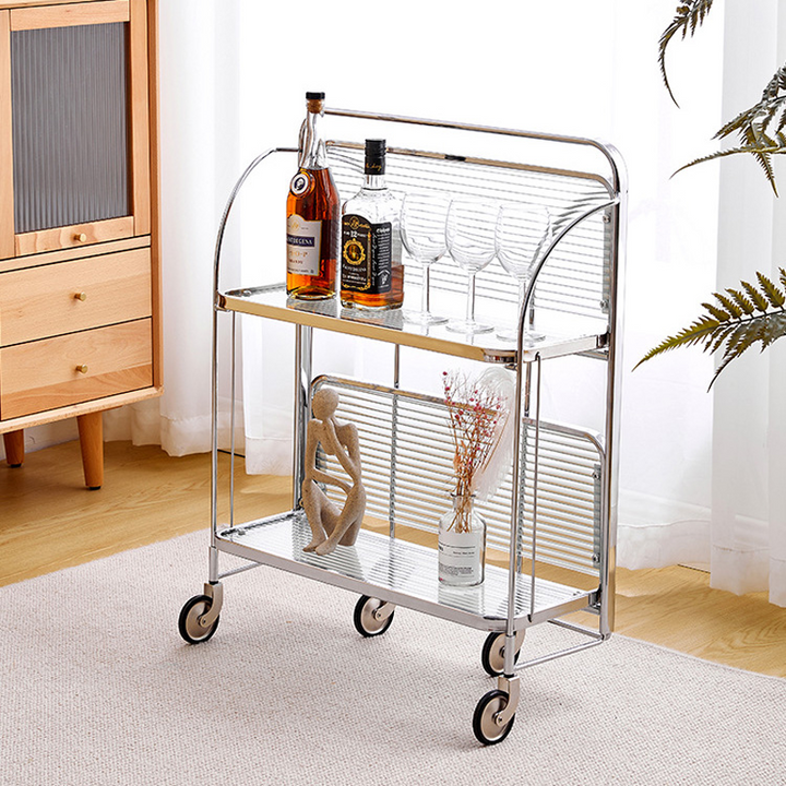 Contemporary Scandinavian Glass Iron Movable Rectangular Curved Side Table 2-Tier For Living Room