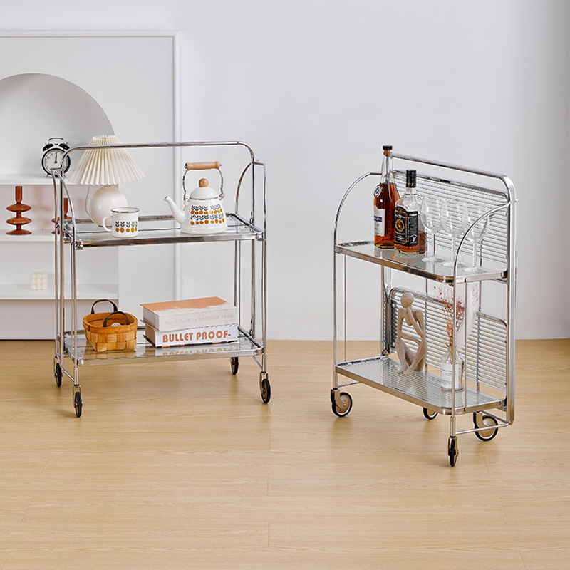 Contemporary Scandinavian Glass Iron Movable Rectangular Curved Side Table 2-Tier For Living Room