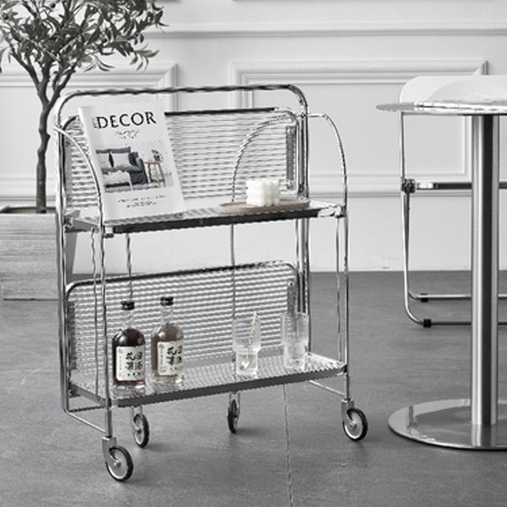 Contemporary Scandinavian Glass Iron Movable Rectangular Curved Side Table 2-Tier For Living Room
