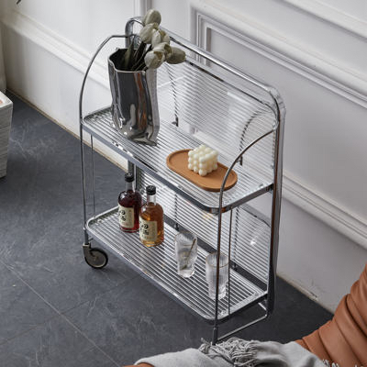 Contemporary Scandinavian Glass Iron Movable Rectangular Curved Side Table 2-Tier For Living Room