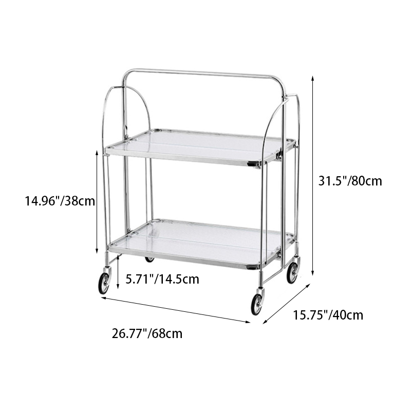 Contemporary Scandinavian Glass Iron Movable Rectangular Curved Side Table 2-Tier For Living Room