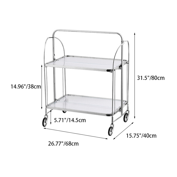 Contemporary Scandinavian Glass Iron Movable Rectangular Curved Side Table 2-Tier For Living Room