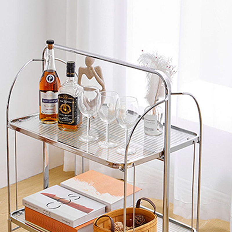 Contemporary Scandinavian Glass Iron Movable Rectangular Curved Side Table 2-Tier For Living Room