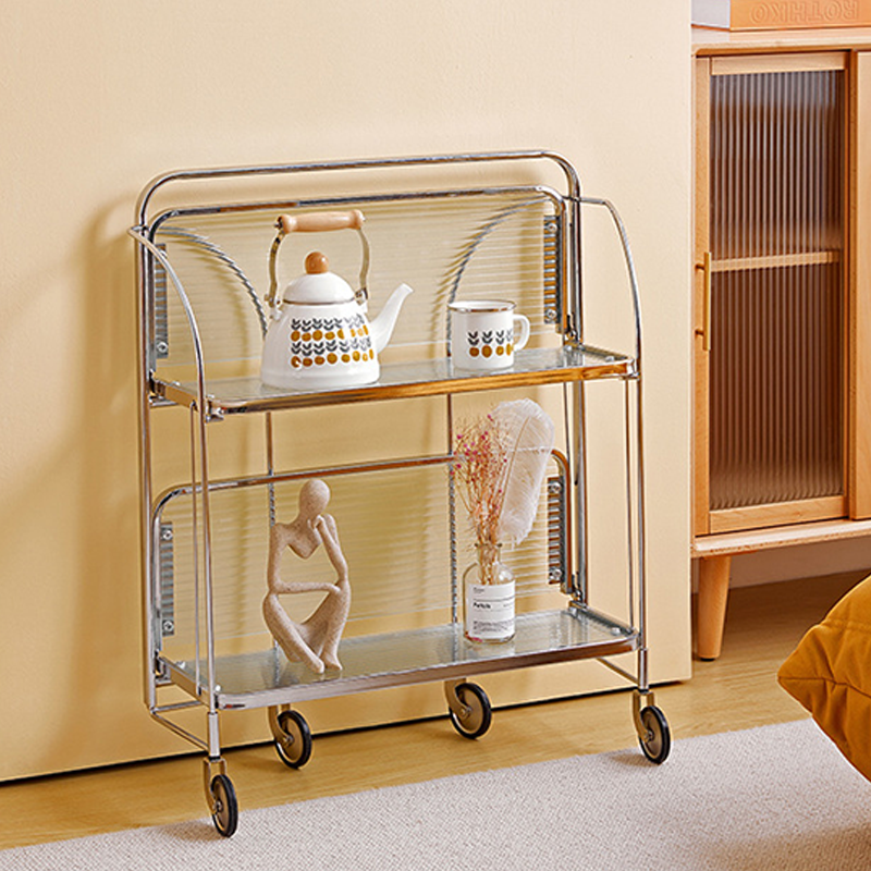 Contemporary Scandinavian Glass Iron Movable Rectangular Curved Side Table 2-Tier For Living Room