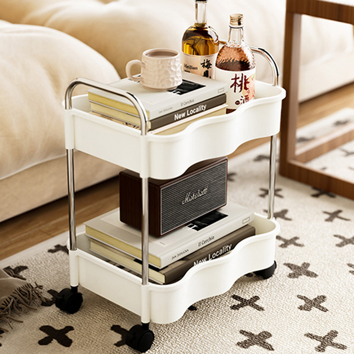 Contemporary Creative PP PET Stainless Steel Wave Shape Movable Storage Shelf 2/3/4 Tier For Living Room