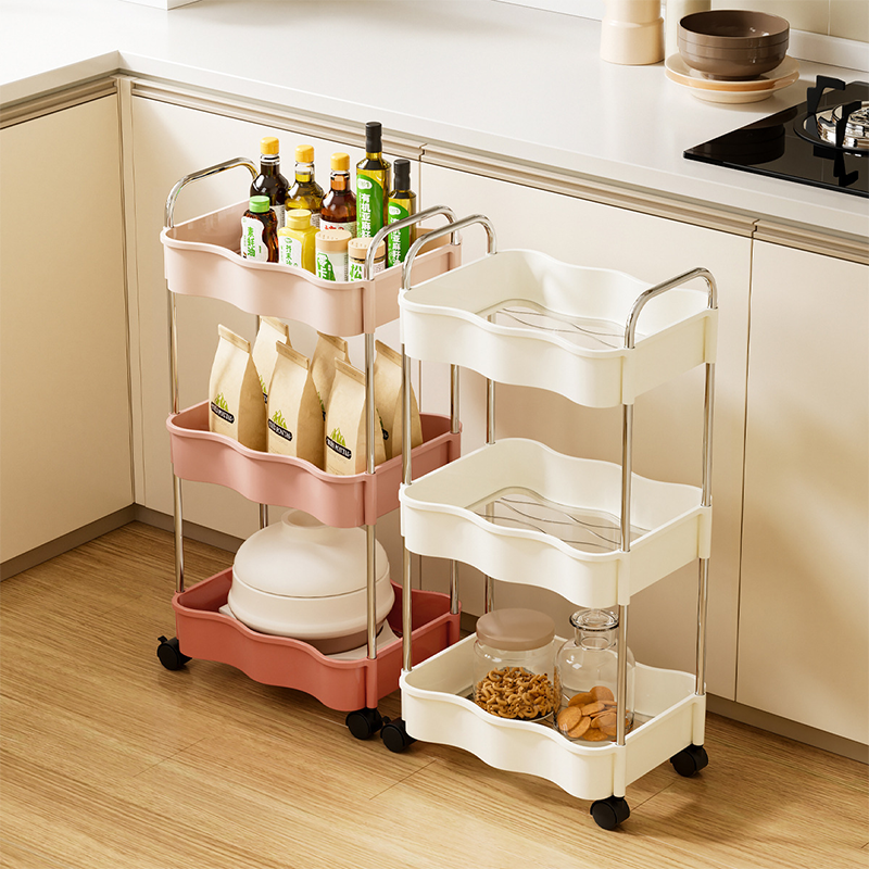 Contemporary Creative PP PET Stainless Steel Wave Shape Movable Storage Shelf 2/3/4 Tier For Living Room