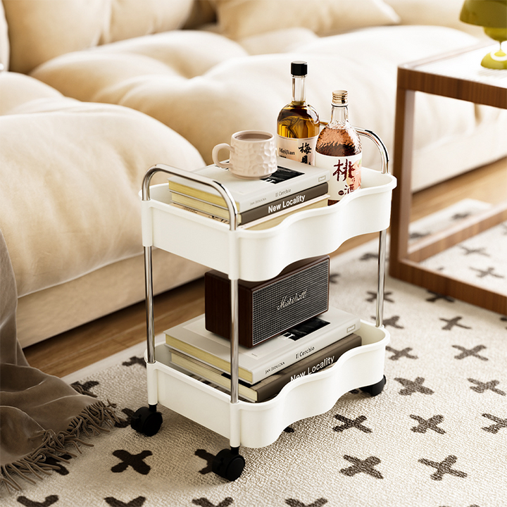Contemporary Creative PP PET Stainless Steel Wave Shape Movable Storage Shelf 2/3/4 Tier For Living Room