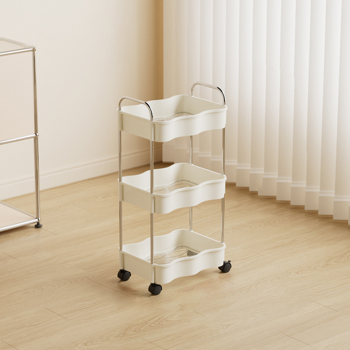 Contemporary Creative PP PET Stainless Steel Wave Shape Movable Storage Shelf 2/3/4 Tier For Living Room