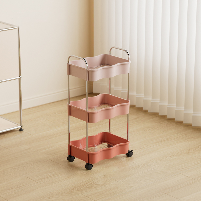 Contemporary Creative PP PET Stainless Steel Wave Shape Movable Storage Shelf 2/3/4 Tier For Living Room