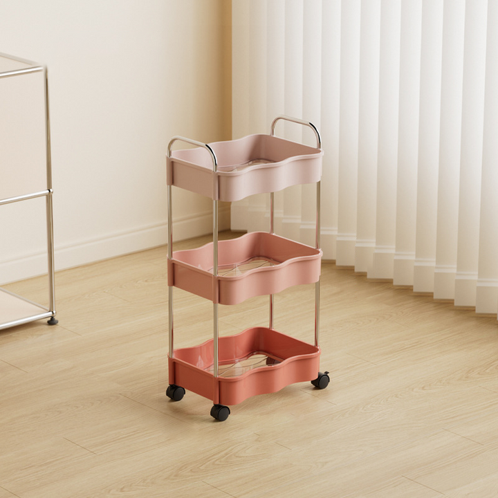 Contemporary Creative PP PET Stainless Steel Wave Shape Movable Storage Shelf 2/3/4 Tier For Living Room