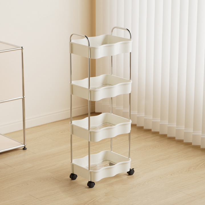 Contemporary Creative PP PET Stainless Steel Wave Shape Movable Storage Shelf 2/3/4 Tier For Living Room