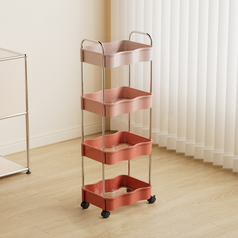 Contemporary Creative PP PET Stainless Steel Wave Shape Movable Storage Shelf 2/3/4 Tier For Living Room