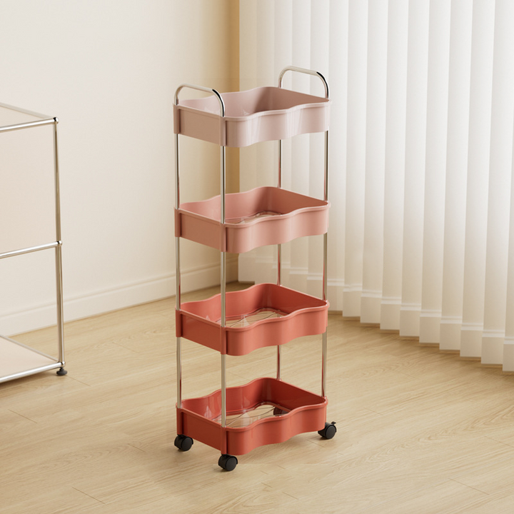 Contemporary Creative PP PET Stainless Steel Wave Shape Movable Storage Shelf 2/3/4 Tier For Living Room