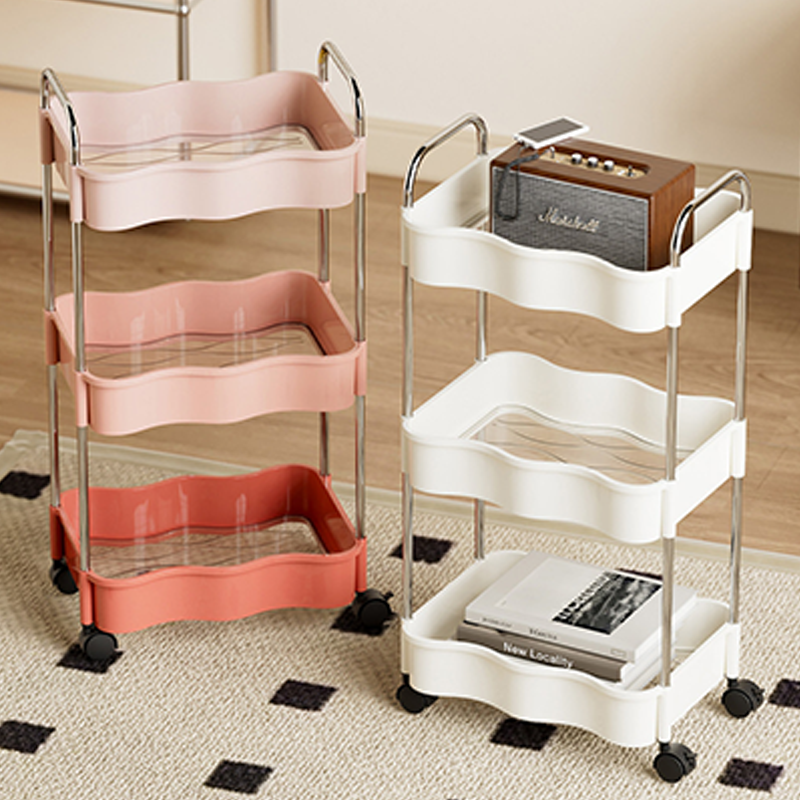 Contemporary Creative PP PET Stainless Steel Wave Shape Movable Storage Shelf 2/3/4 Tier For Living Room