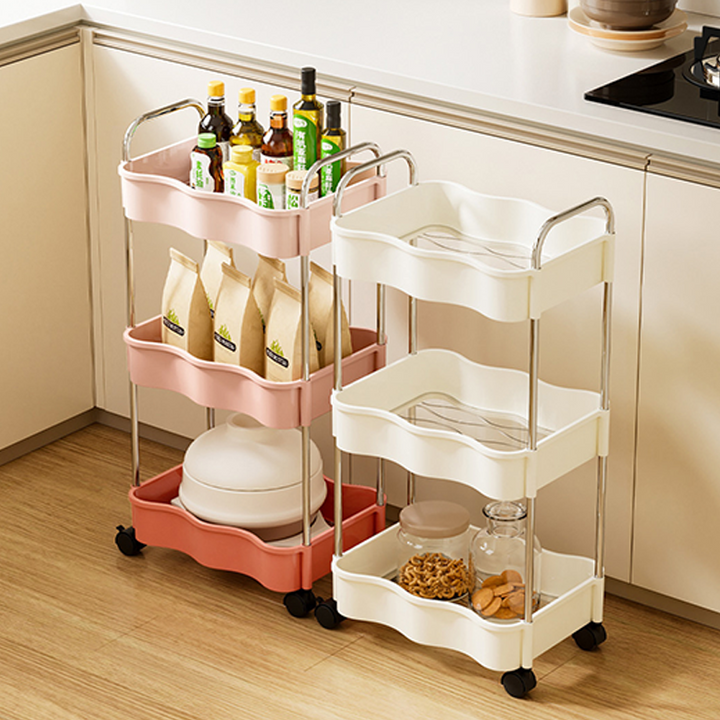 Contemporary Creative PP PET Stainless Steel Wave Shape Movable Storage Shelf 2/3/4 Tier For Living Room