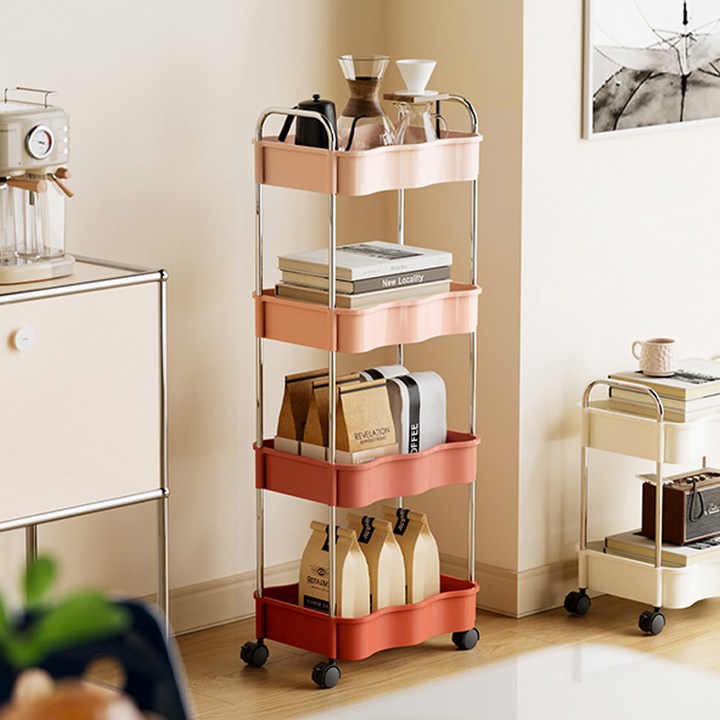 Contemporary Creative PP PET Stainless Steel Wave Shape Movable Storage Shelf 2/3/4 Tier For Living Room