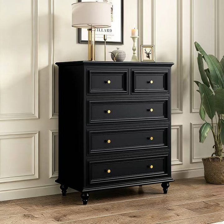 Traditional French Plywood Rectangular Cylindrical Storage Cabinet 5-Drawer For Living Room