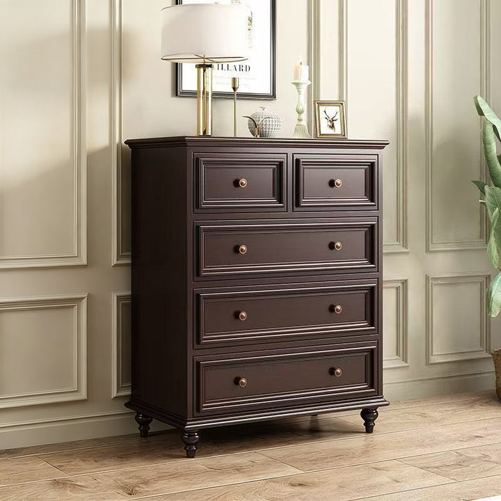 Traditional French Plywood Rectangular Cylindrical Storage Cabinet 5-Drawer For Living Room