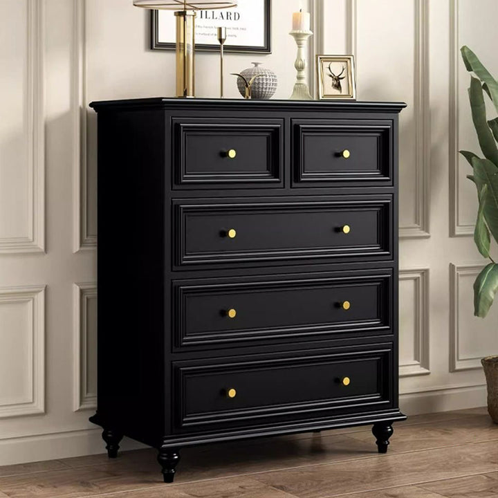 Traditional French Plywood Rectangular Cylindrical Storage Cabinet 5-Drawer For Living Room