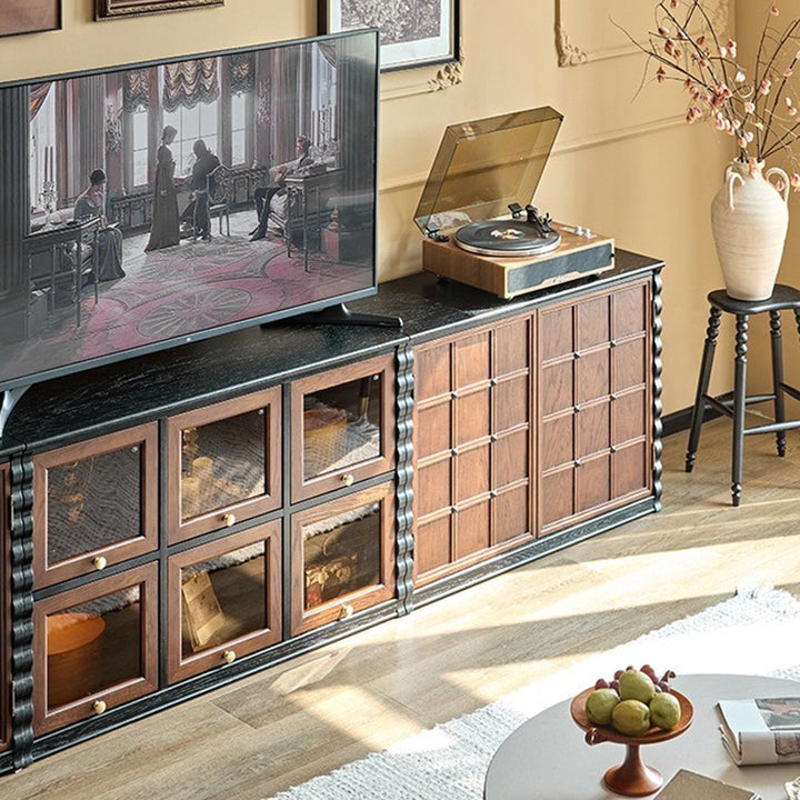 Gabinete de almacenamiento rectangular de madera contrachapada con tablero de ajedrez de vidrio francés tradicional 2/6 para sala de estar 