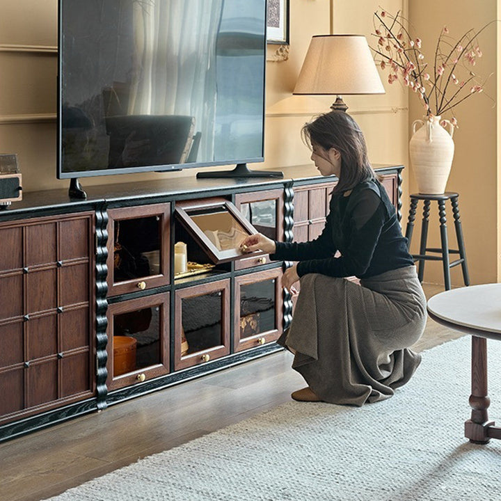 Gabinete de almacenamiento rectangular de madera contrachapada con tablero de ajedrez de vidrio francés tradicional 2/6 para sala de estar 