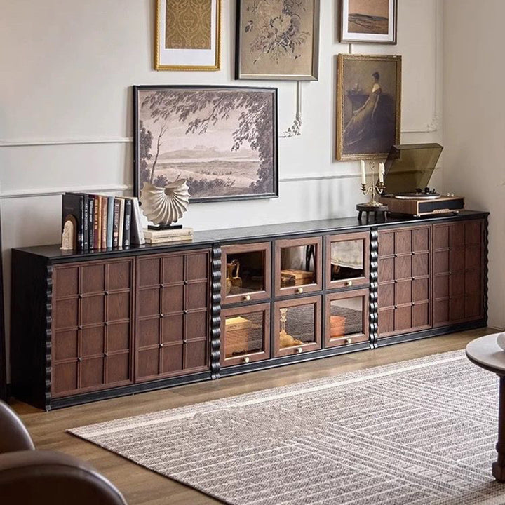 Gabinete de almacenamiento rectangular de madera contrachapada con tablero de ajedrez de vidrio francés tradicional 2/6 para sala de estar 