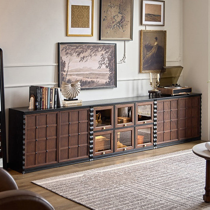 Gabinete de almacenamiento rectangular de madera contrachapada con tablero de ajedrez de vidrio francés tradicional 2/6 para sala de estar 