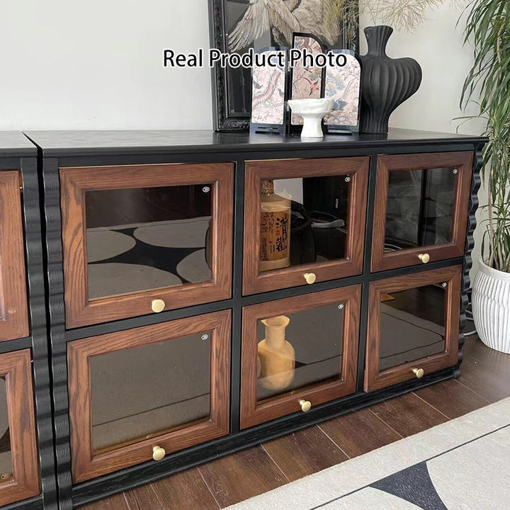 Gabinete de almacenamiento rectangular de madera contrachapada con tablero de ajedrez de vidrio francés tradicional 2/6 para sala de estar 