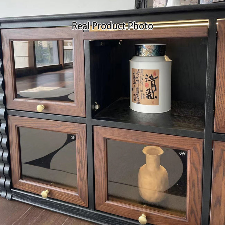 Gabinete de almacenamiento rectangular de madera contrachapada con tablero de ajedrez de vidrio francés tradicional 2/6 para sala de estar 