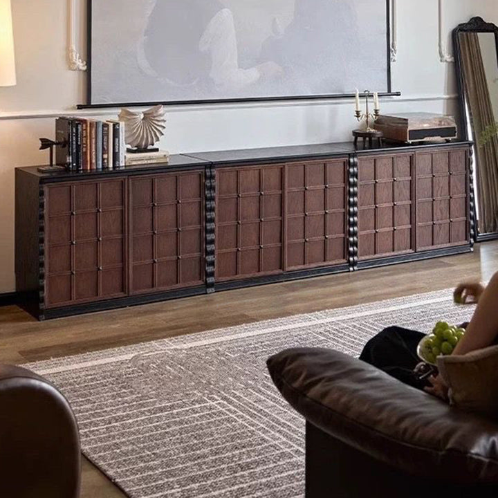Gabinete de almacenamiento rectangular de madera contrachapada con tablero de ajedrez de vidrio francés tradicional 2/6 para sala de estar 