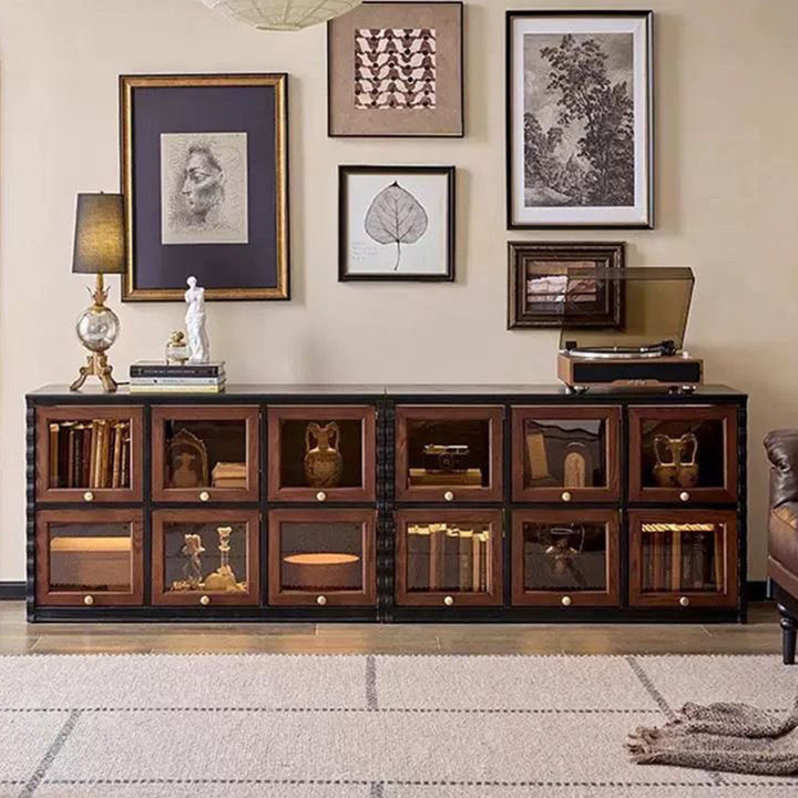 Gabinete de almacenamiento rectangular de madera contrachapada con tablero de ajedrez de vidrio francés tradicional 2/6 para sala de estar 