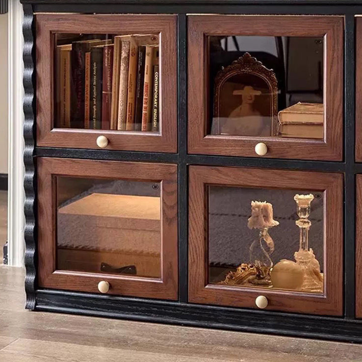 Gabinete de almacenamiento rectangular de madera contrachapada con tablero de ajedrez de vidrio francés tradicional 2/6 para sala de estar 