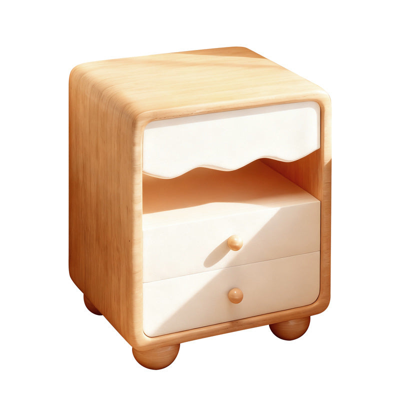 Contemporary Creative MDF Faux Leather Wave Sphere Square Nightstand 2 Drawers For Bedroom