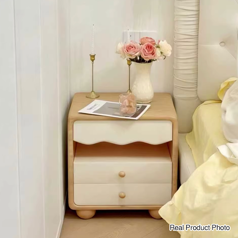 Contemporary Creative MDF Faux Leather Wave Sphere Square Nightstand 2 Drawers For Bedroom