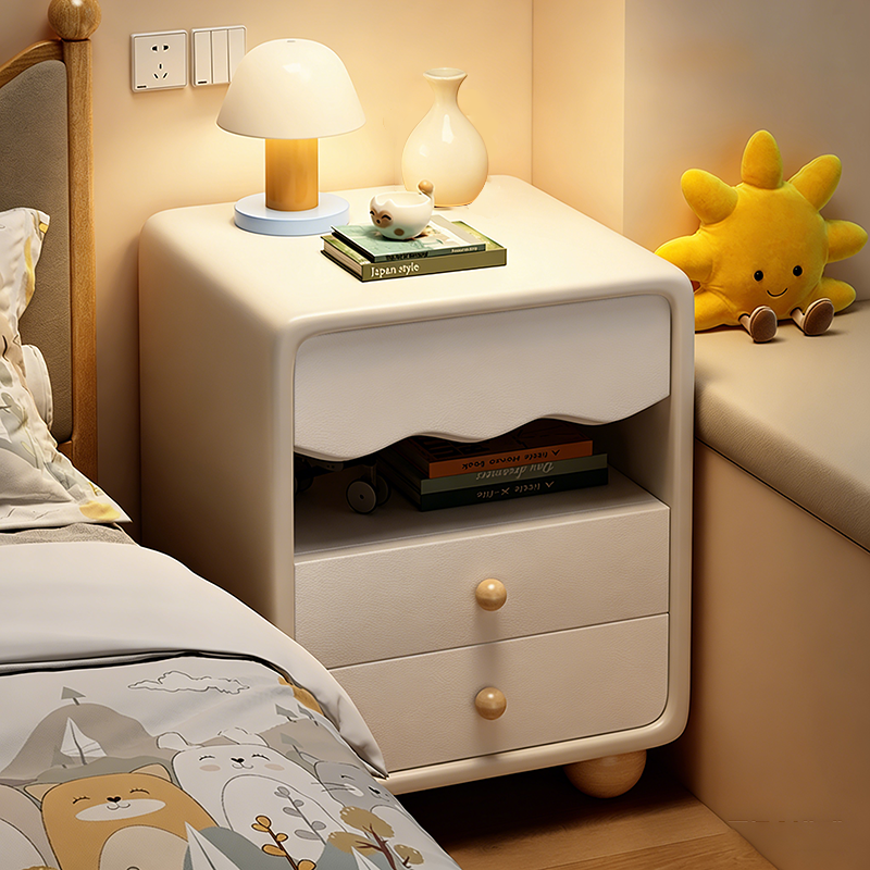 Contemporary Creative MDF Faux Leather Wave Sphere Square Nightstand 2 Drawers For Bedroom