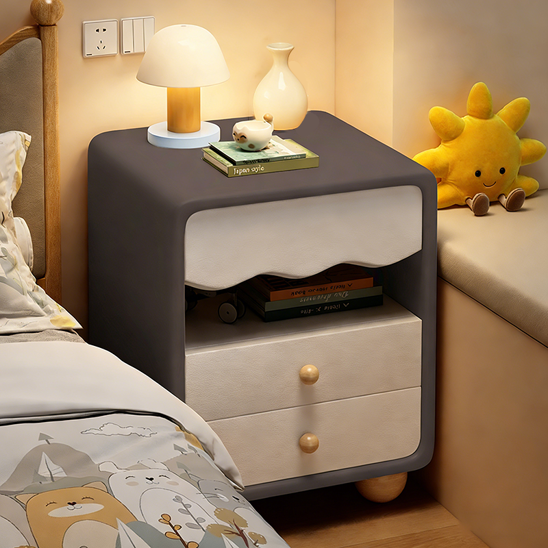 Contemporary Creative MDF Faux Leather Wave Sphere Square Nightstand 2 Drawers For Bedroom