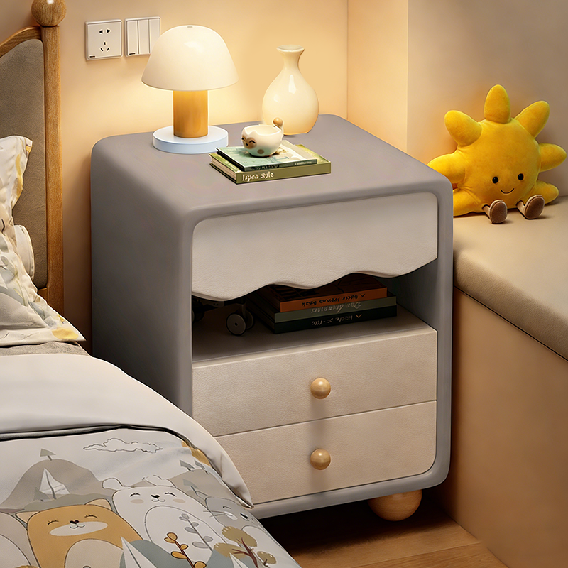 Contemporary Creative MDF Faux Leather Wave Sphere Square Nightstand 2 Drawers For Bedroom