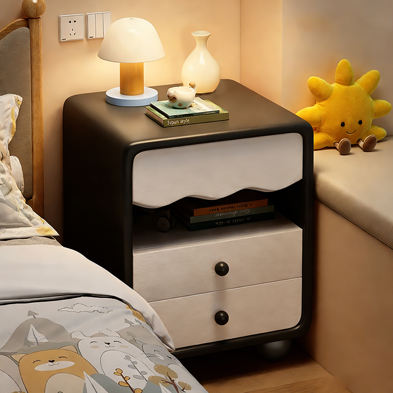 Contemporary Creative MDF Faux Leather Wave Sphere Square Nightstand 2 Drawers For Bedroom