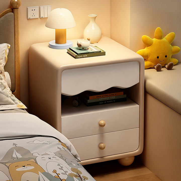 Contemporary Creative MDF Faux Leather Wave Sphere Square Nightstand 2 Drawers For Bedroom