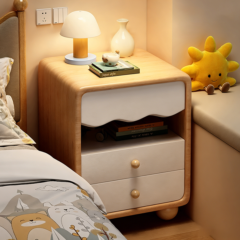Contemporary Creative MDF Faux Leather Wave Sphere Square Nightstand 2 Drawers For Bedroom
