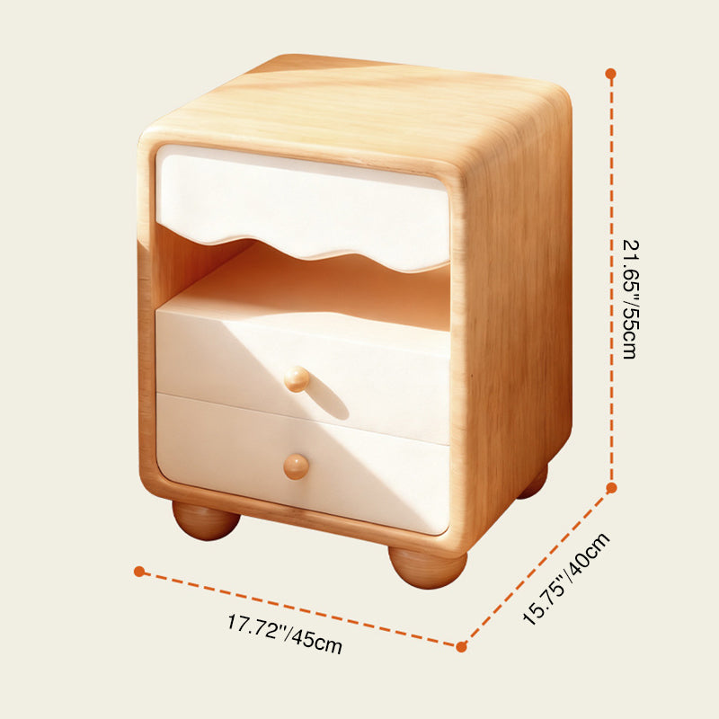 Contemporary Creative MDF Faux Leather Wave Sphere Square Nightstand 2 Drawers For Bedroom