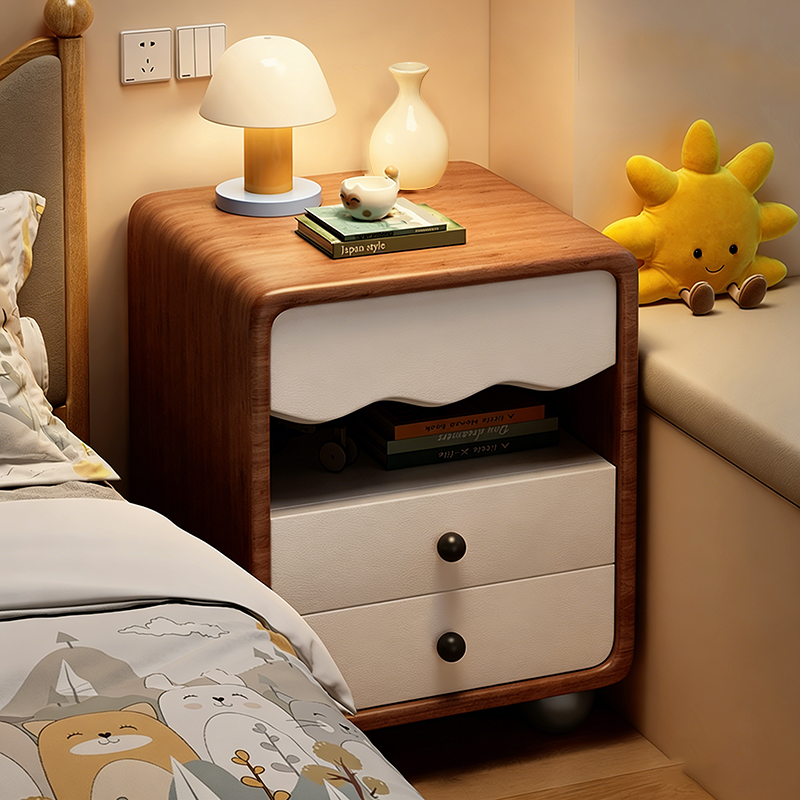 Contemporary Creative MDF Faux Leather Wave Sphere Square Nightstand 2 Drawers For Bedroom