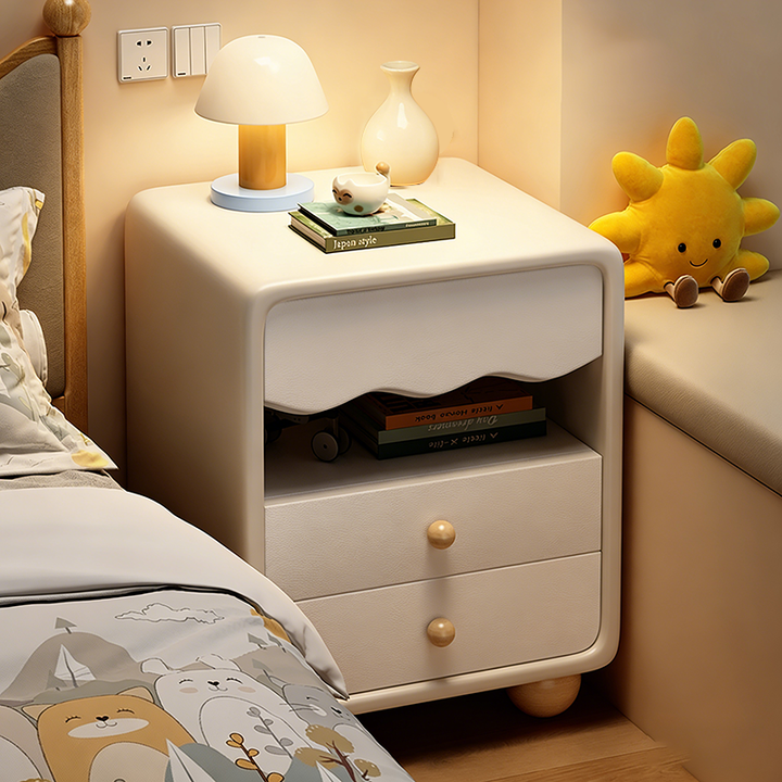 Contemporary Creative MDF Faux Leather Wave Sphere Square Nightstand 2 Drawers For Bedroom