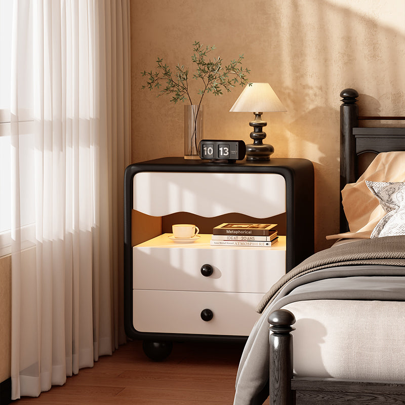 Contemporary Creative MDF Faux Leather Wave Sphere Square Nightstand 2 Drawers For Bedroom