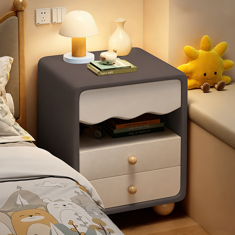 Contemporary Creative MDF Faux Leather Wave Sphere Square Nightstand 2 Drawers For Bedroom