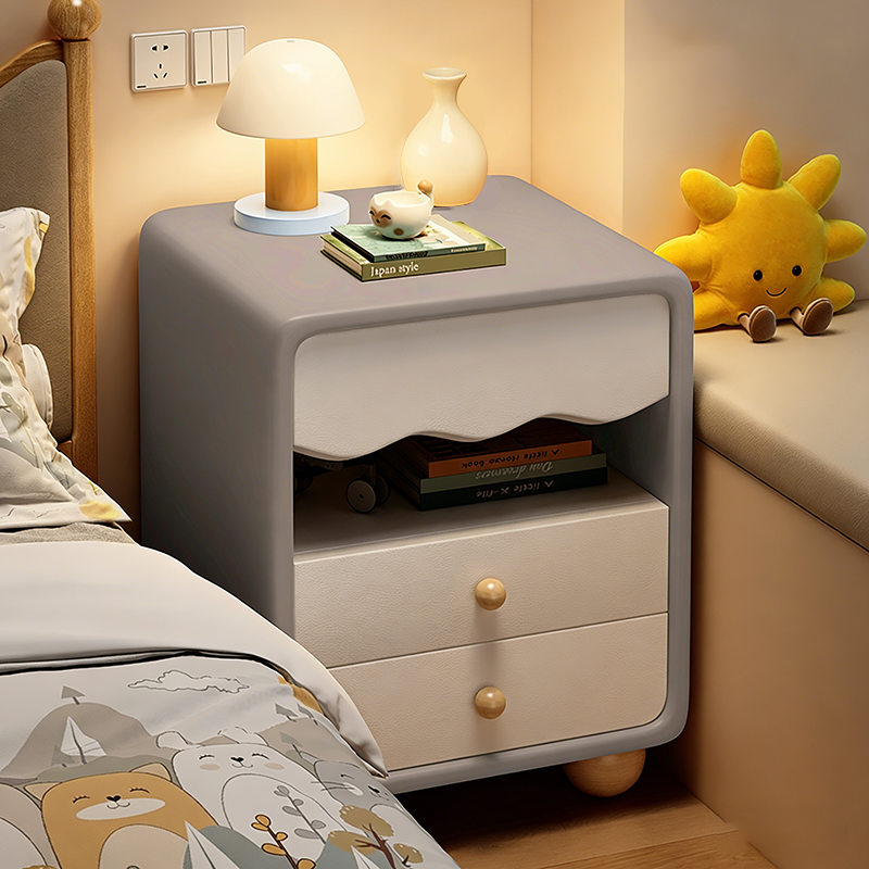 Contemporary Creative MDF Faux Leather Wave Sphere Square Nightstand 2 Drawers For Bedroom